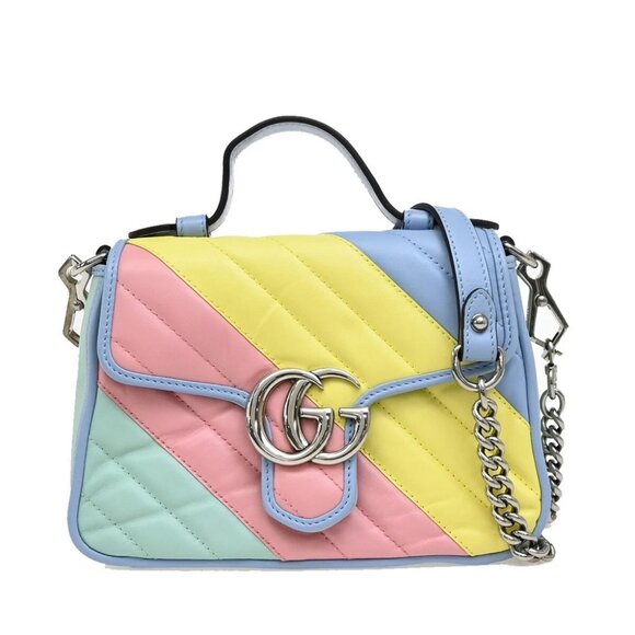 GUCCI GG Marmont Mini Top Handle Chain Shoulder Bag Leather Multicolor - Picture 1 of 15